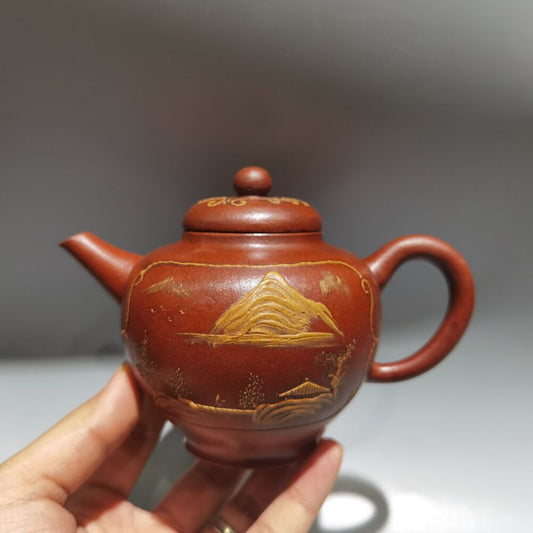 Vintage Chinese Yixing Purple Clay Teapot Zisha Ceremony Landscape Teaware Rare