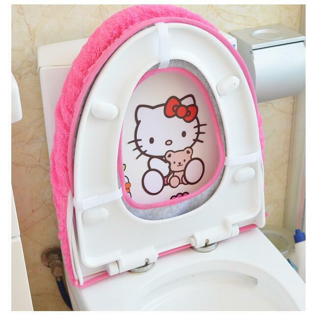 New Cute For Hello Kitty Bathroom Mat Rug Toilet Seats Lid Cover Set