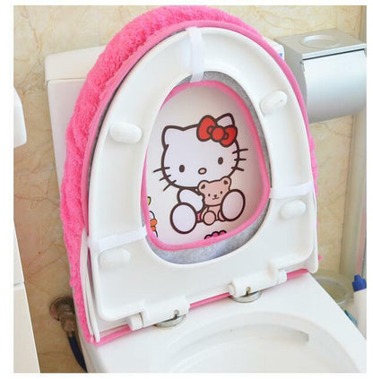 New Cute For Hello Kitty Bathroom Mat Rug Toilet Seats Lid Cover Set