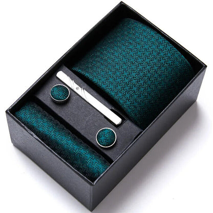 Men Neckties 5Pcs Business Ties Hanky Cufflink Set Clips Corbatas Gift Box 7.5cm
