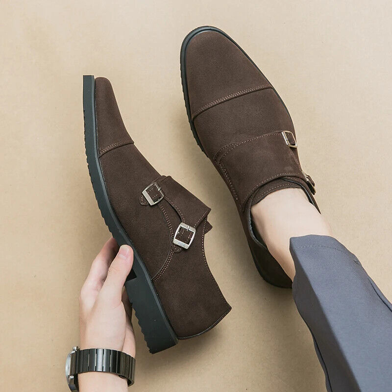 Brown Loafers Shoes Black Square Toe Slip-On Business Men Dress Shoes Size