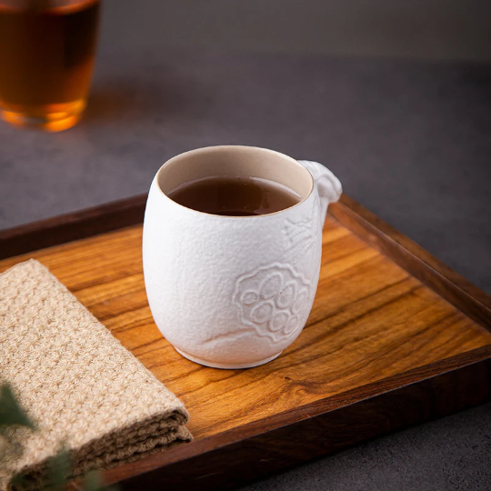 Relief Lotus Ceramic Tea Cup with Handle 190ml