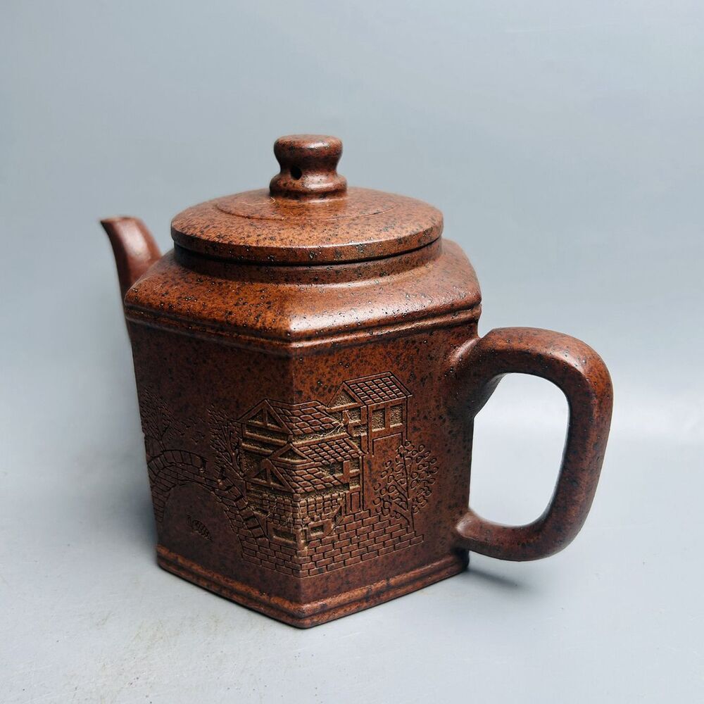 Vintage China Yixing Purple Clay Teapot Zisha Ceremony Carving Exquisite Teaware