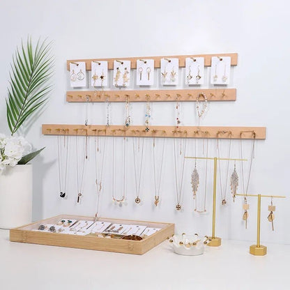 Jewelry Display Necklace Wall Hanging Stands Wood Earring Ring Organizer 30~58cm