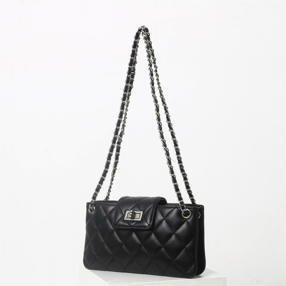 Small Mini Quilted Lambskin Leather Purse Clutch Wallet with Chains Shoulder Bag