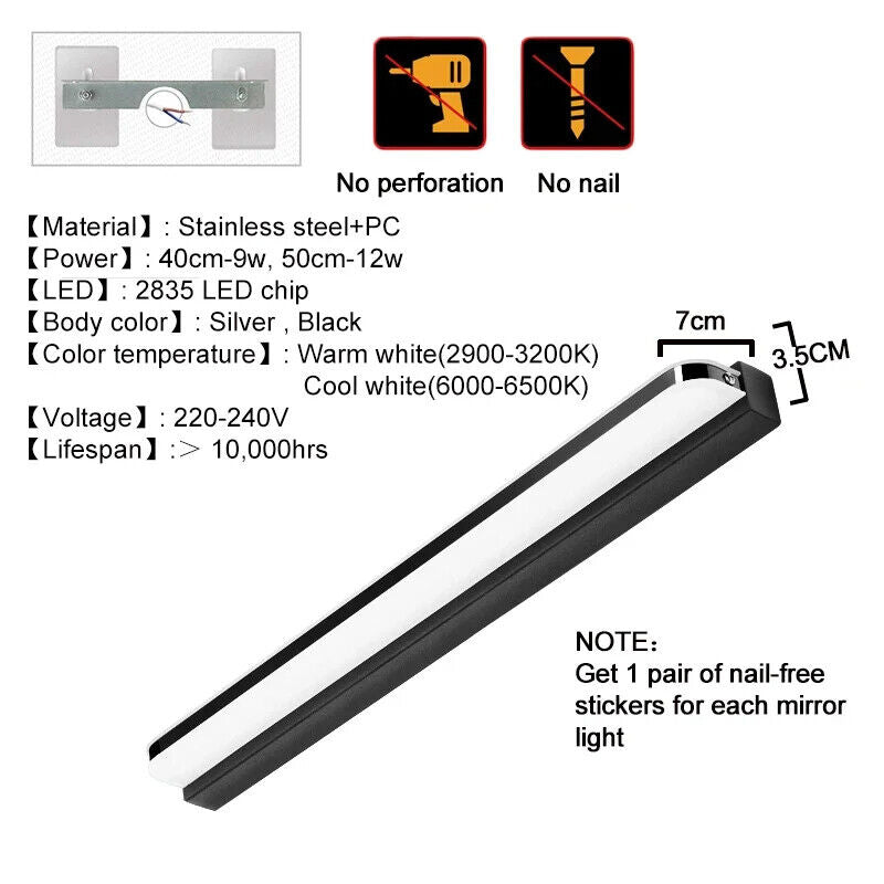 Makeup LED Wall Lamps Waterproof Vanity Mirror Lights Bathroom Lightings 40-50cm