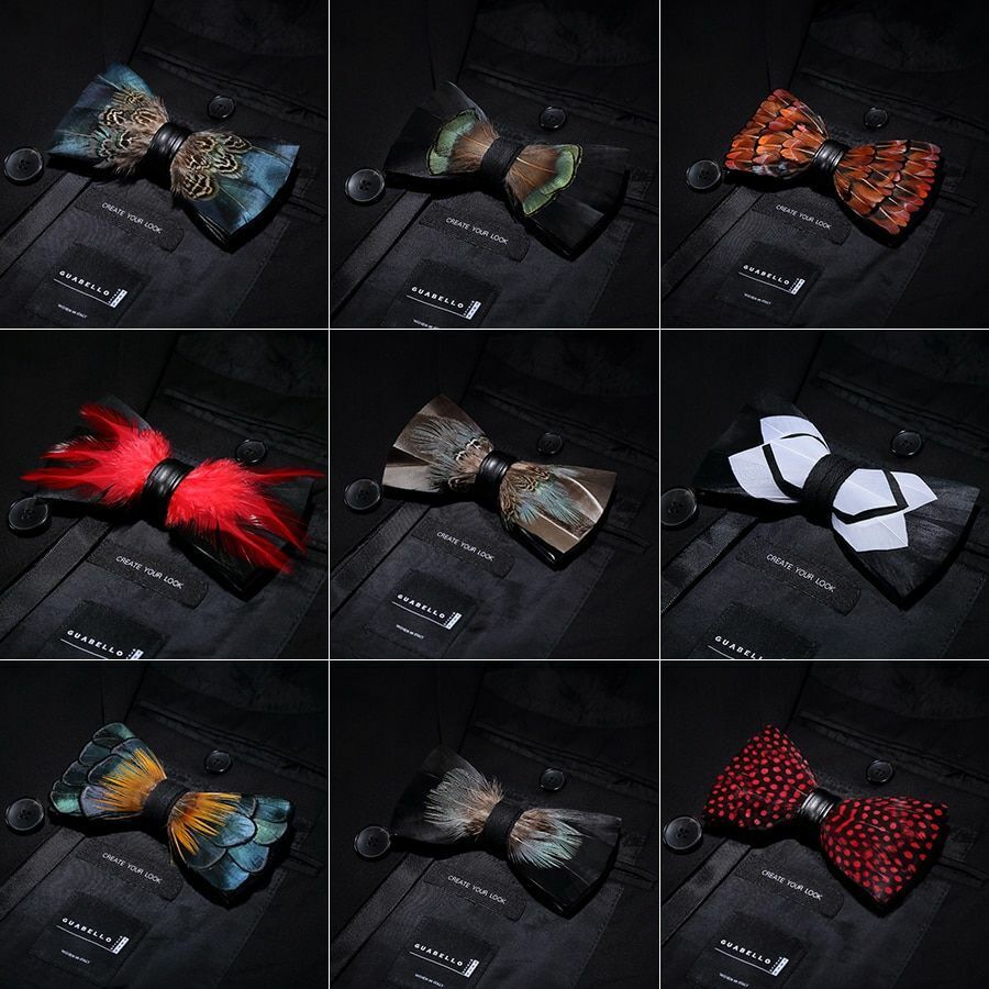 Men's Luxury Bowtie 12x5cm Peacock Feather Leather Bow Ties Fashion Party Formal