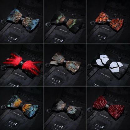 Men's Luxury Bowtie 12x5cm Peacock Feather Leather Bow Ties Fashion Party Formal