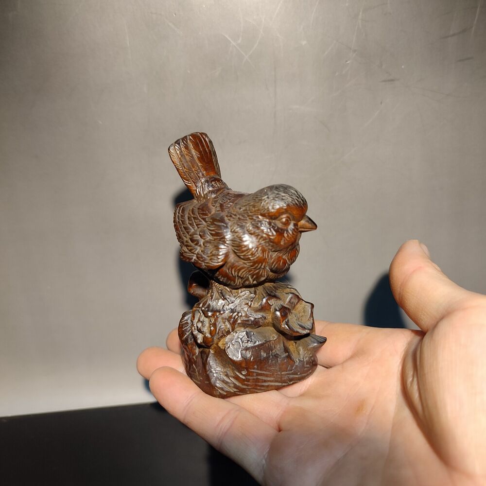 Chinese Wood Carving Bird Statue Boxwood Sculptures Children Gift Vivid Cute