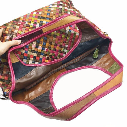 Genuine Leather Multi-color Handbag, Desinger Pure Handmade Weaving Shoulder Bag