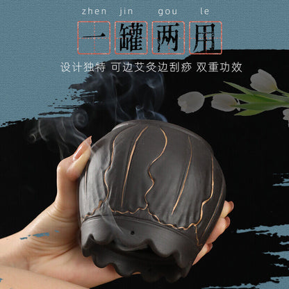 9cm Bianstone Pot Lotus Guasha Moxibustion Cup Shoulder Neck Moxa Tool 艾灸艾条艾草艾柱
