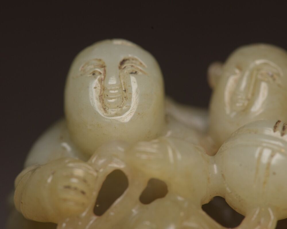 Chinese Antique Hotan Jade Carved Children Beast Statue Sculpture Nice Art Work