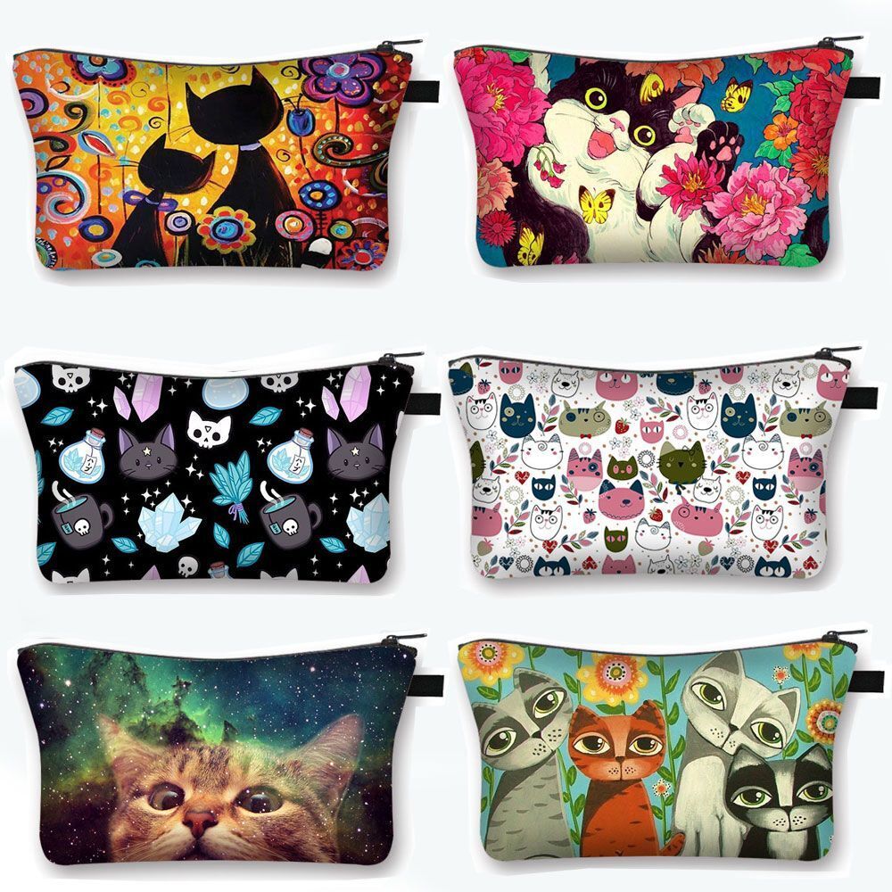 Cute Cat Print Cosmetic Case Makeup Bags Cosmetic Bags Travel Storage Organizers