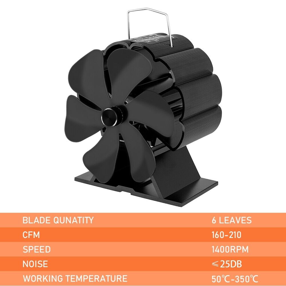 6 Blades Fireplace Stove Fan Heat Cocoon Self-Powered Wood Top Burner Eco Heater