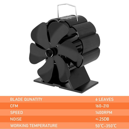 6 Blades Fireplace Stove Fan Heat Cocoon Self-Powered Wood Top Burner Eco Heater