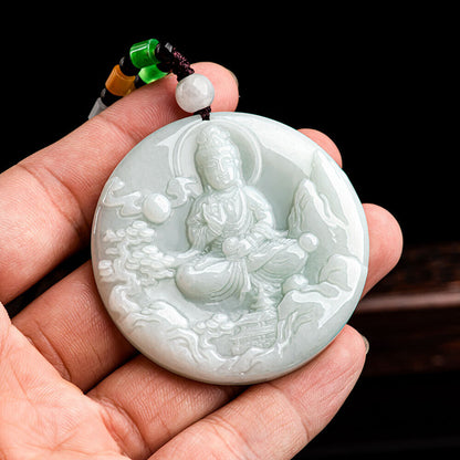 New Natural 100% Jade Grade A Jadeite Lucky Mountain Guanyin Buddha Pendant