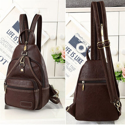Womens PU Leather Vintage Outdoor Portable Chest Crossbody Shoulder Bag Backpack