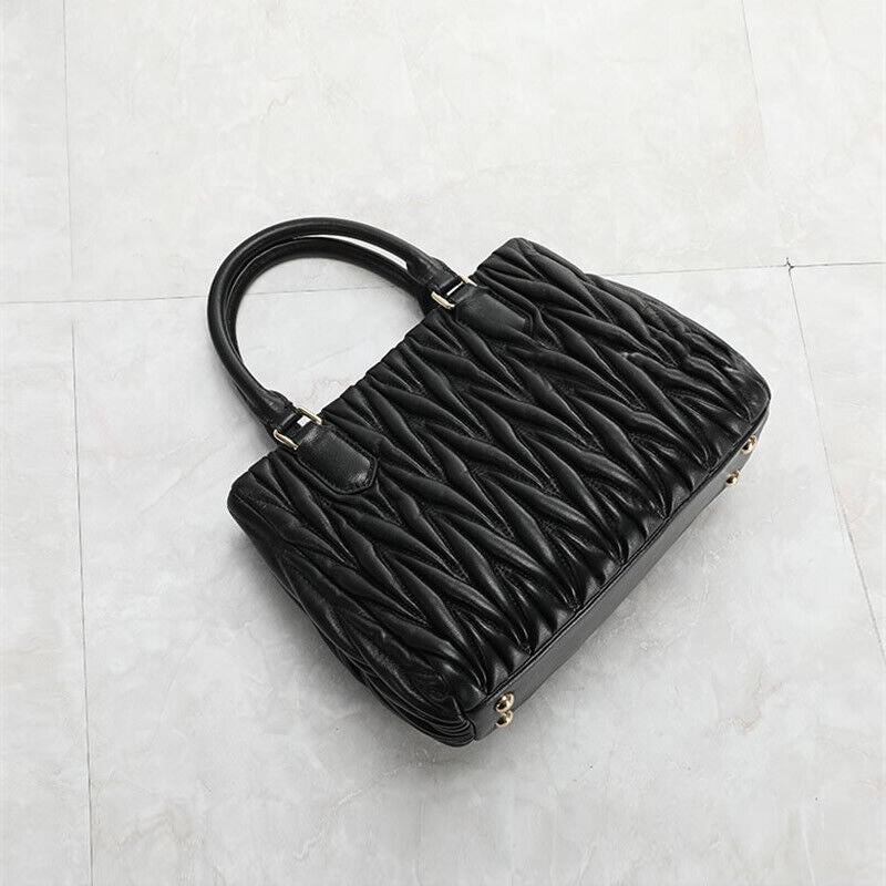 Small Quilted Sheepskin Leather Tote Clutch Purse Handbag Fashion Shoulder Bag