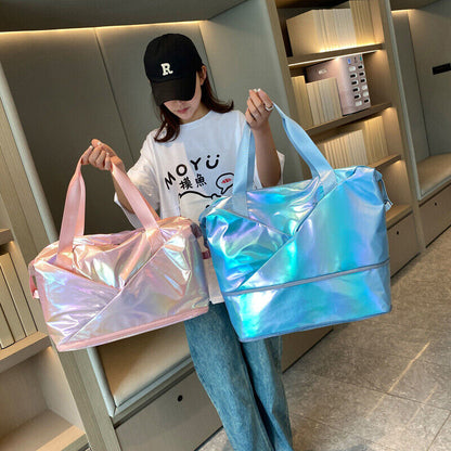 Pearlescent Folding Travel Shoulder Bag Waterproof Handbag Dry Wet Separation