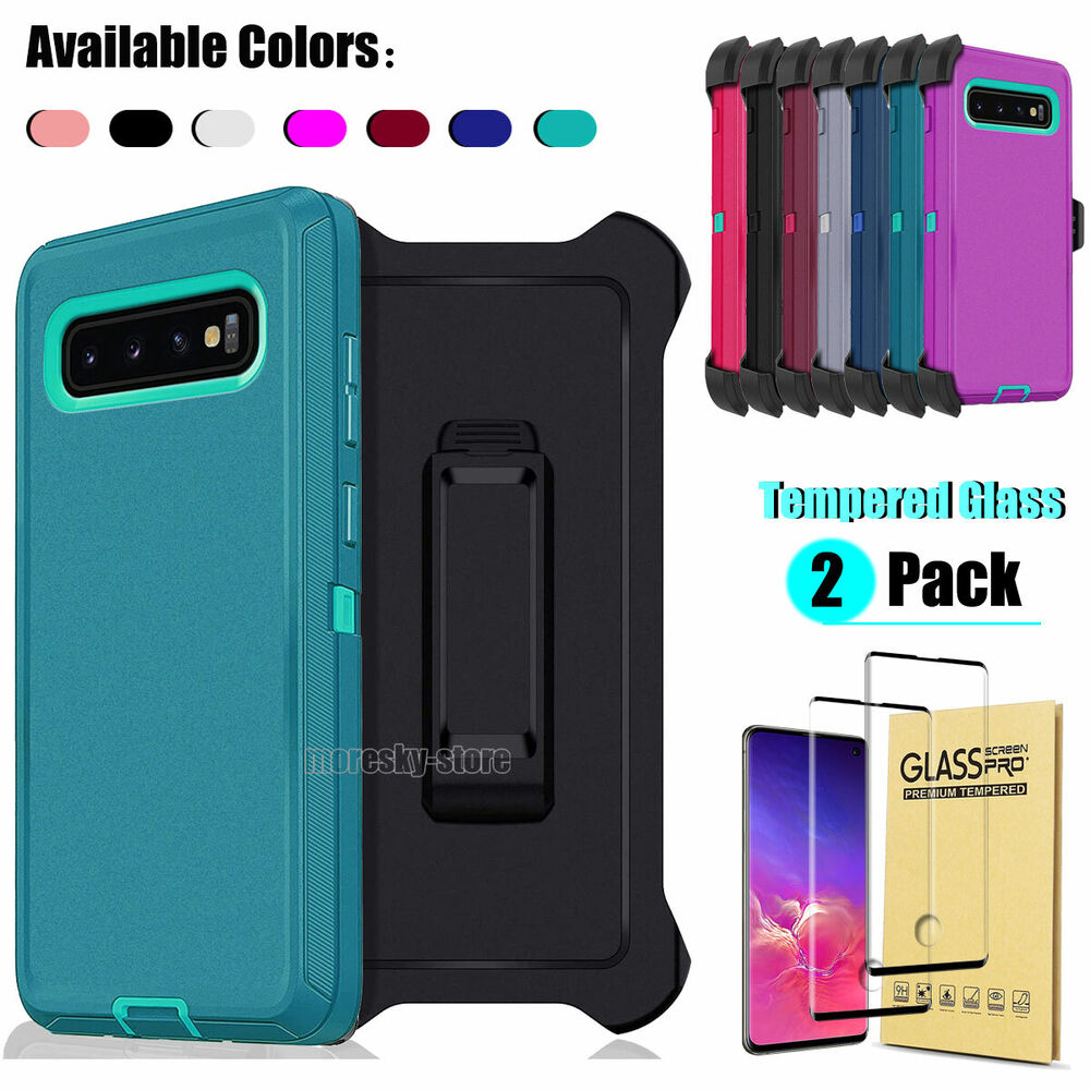 For Samsung Galaxy S10/+/S10e Case, Clip Holster Cover, Tempered Glass Protector