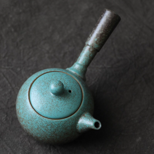 Green Ceramic Kyusu Teapots Asian Tea Pot 200ml