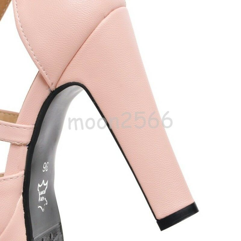 Women Bowknot Block Heels Sweet Peep Toe Cross Strappy Platform Sandals Shoes @