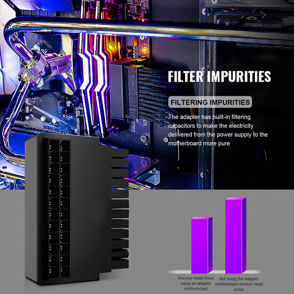 ATX Motherboard Female 24Pin to 24pin Male 90 Degree Power Adapter Mainboard