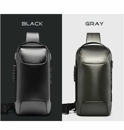 Mens Upgrade Shoulder Sling Backpack Carbon Fiber Crossbody Chest Bag Waterproof