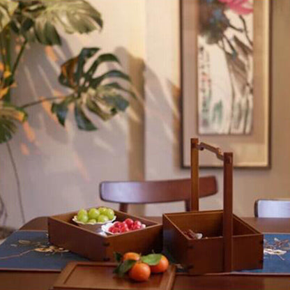 Portable Teacup Teapot Fruit Food Bamboo Storage Box Retro Basket Picnic Box