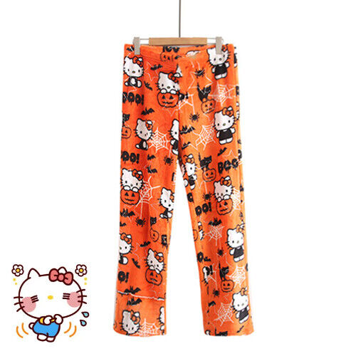HelloKitty Halloween Pumpkin Pajamas Pants Women Autumn Winter Warm Flannel Slee