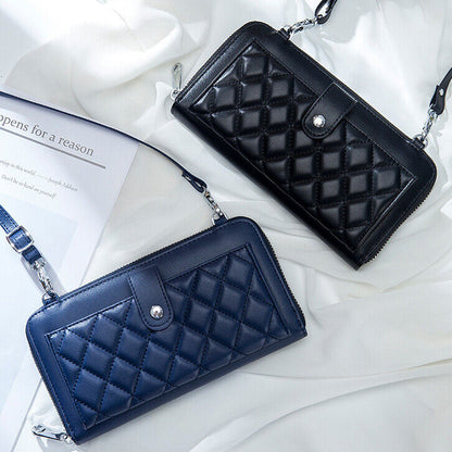 Real Leather Women's Clutch Wallet, Zipper Card Holder, Phone Case Shoulder Bags