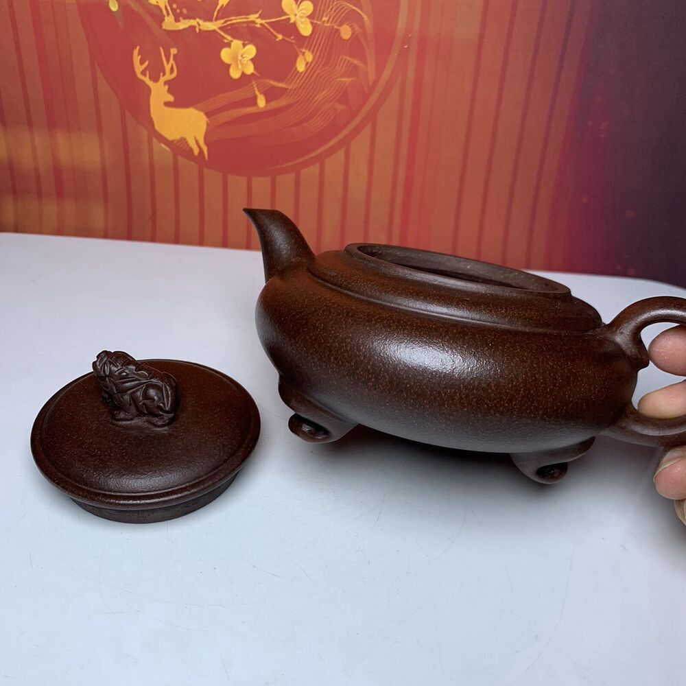 Vintage Chinese Yixing Purple Clay Teapot Zisha Ceramic Carving Beast Teaware