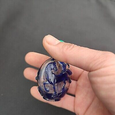 peking glass snuff bottle blue antique sprite free shipping carved horse statue