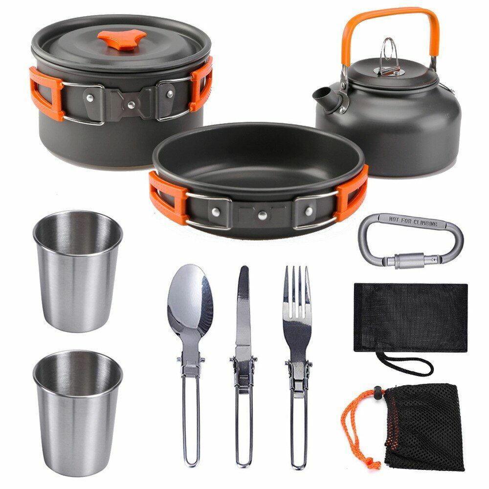 Camping Cookware Kit Aluminum Cooking Set Water Kettle Pan Pot Travelling Picnic
