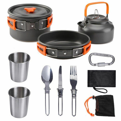 Camping Cookware Kit Aluminum Cooking Set Water Kettle Pan Pot Travelling Picnic