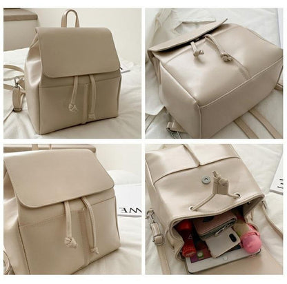 Synthetic Leather Backpack School Bags Drawstring Rucksack 19*27*15 CM Traveling