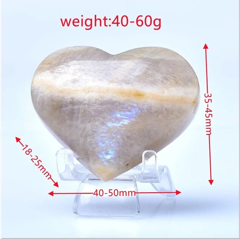 Healing Crystals Natural Moonstones Heart Hand-Polished Free Form Quartz 40-50mm