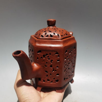 Vintage Chinese Yixing Purple Clay Teapot Zisha Ceremony Carving Collectible Art