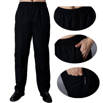 MEN Chef Work Pants Kitchen Baggy Trouser Restaurant Black Uniform Pants M-4XL