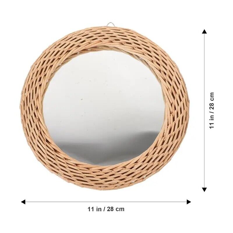 Wall Hanging Mirrors Rustic Rattan Bedroom Bathroom Woven Photo Prop 28x28x2.7cm