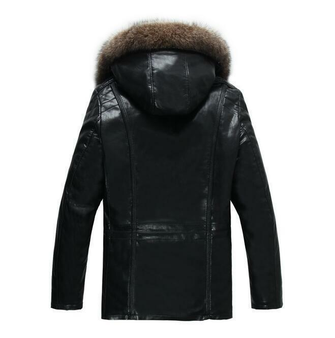 Mens Jacket Outwear Warm Winter Coat Hooded 100% Real Fur Leather Leisure Parkas