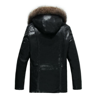 Mens Jacket Outwear Warm Winter Coat Hooded 100% Real Fur Leather Leisure Parkas