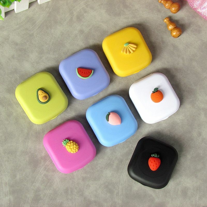Contact Lens Case Box Mirror Women Mini Square Lovely Eyes Container Bag Travel