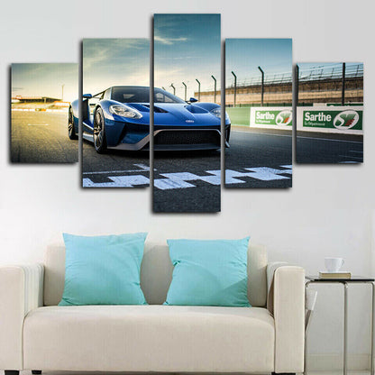 Super Car Racing Track 5 Panel Canvas Print Wall Art Poster Home Decor
