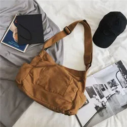 Large Capacity Canvas Shoulder Bags Solid Soft Denim Leisure Travel Bag Casual