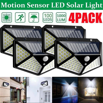 4x 100 LED Luz de pared Energía solar Lampara de jardín de Seguridad W/S/Move