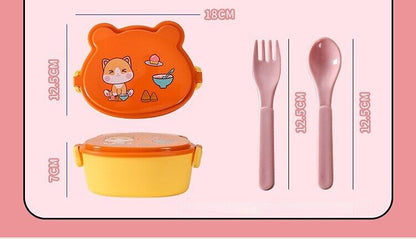 School Kids Lunch Box 2 Tier Leakproof Plastic Cartoon Bento Food Container