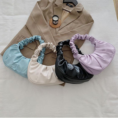 Summer Pleated Synthetic Leather Bags Leisure Bag Shopping Shoulder Handbag 1 PC