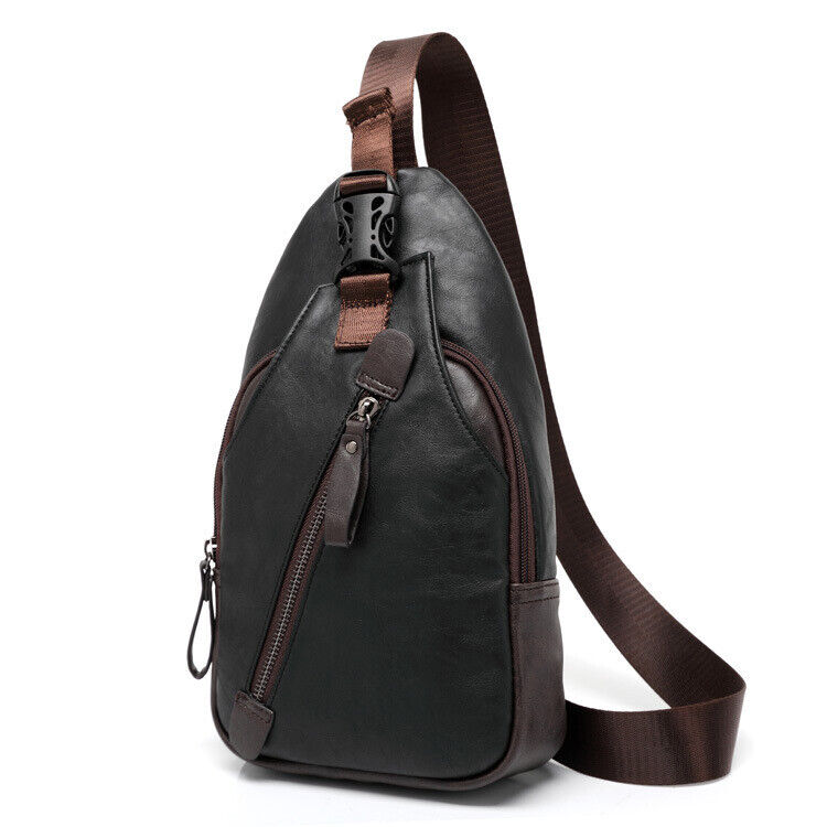 Men's Sling Backpack Faux Leather Crossbody Chest Bags Casual Daypack Sport Bags