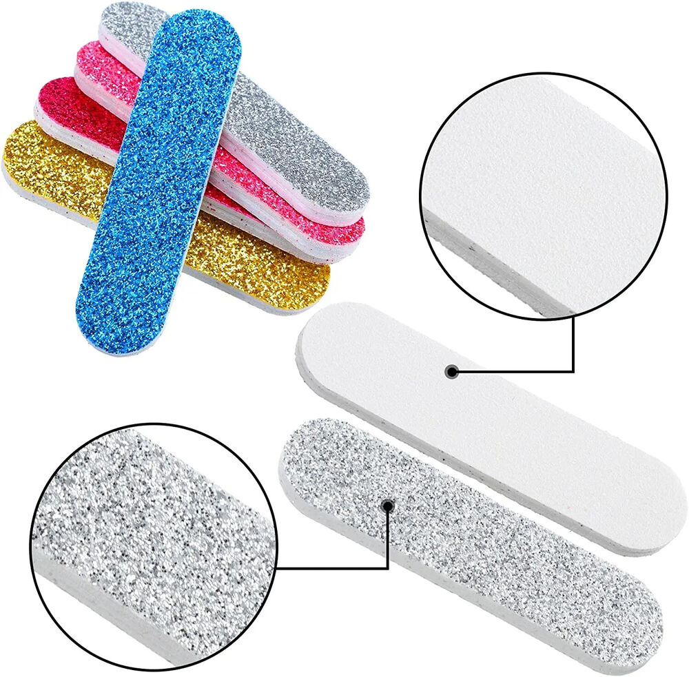 Nail Files 100Pcs Plastic Disposable Colorful Glitter Double Sided Sandpaper 6cm